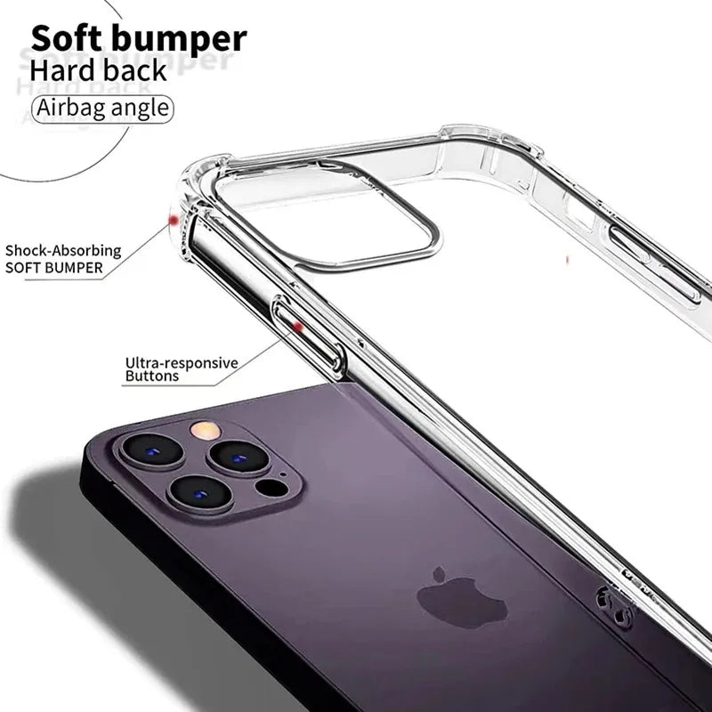 Air-Bag Shockproof Silicone Transparant Case For iPhone 17 16 15 Plus 11 12 13 14 Pro Max Mini X Xs XR 7 8 Plus Clear Back Cover