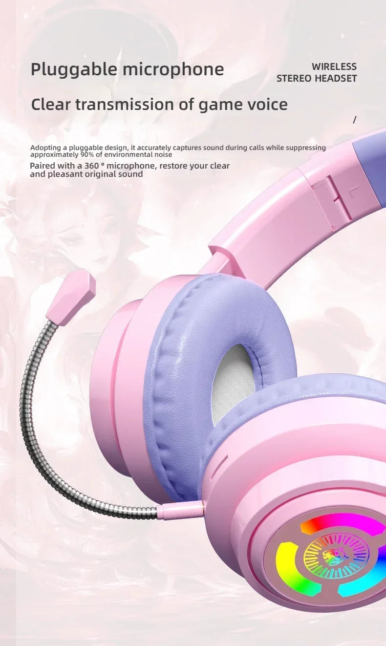 RGB Lighting Headphone For PC Computer iPad Cat Ear Gaming Headset Noise Reduction Headphones With Microphone Children Gift