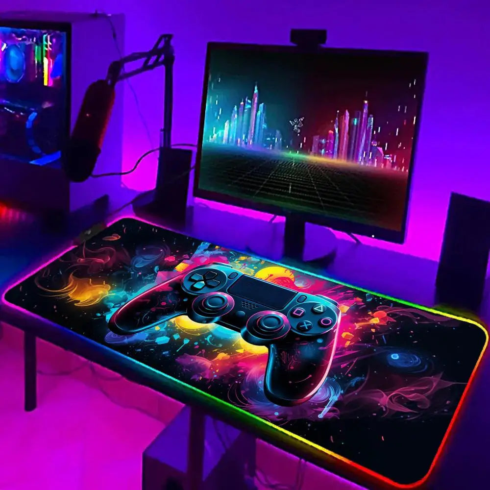 Gamepad pattern Mouse Pad XXL RGB Gaming MousePad HD Gamer Accessories Large LED Light MousePads PC Computer Carpet With Backlit