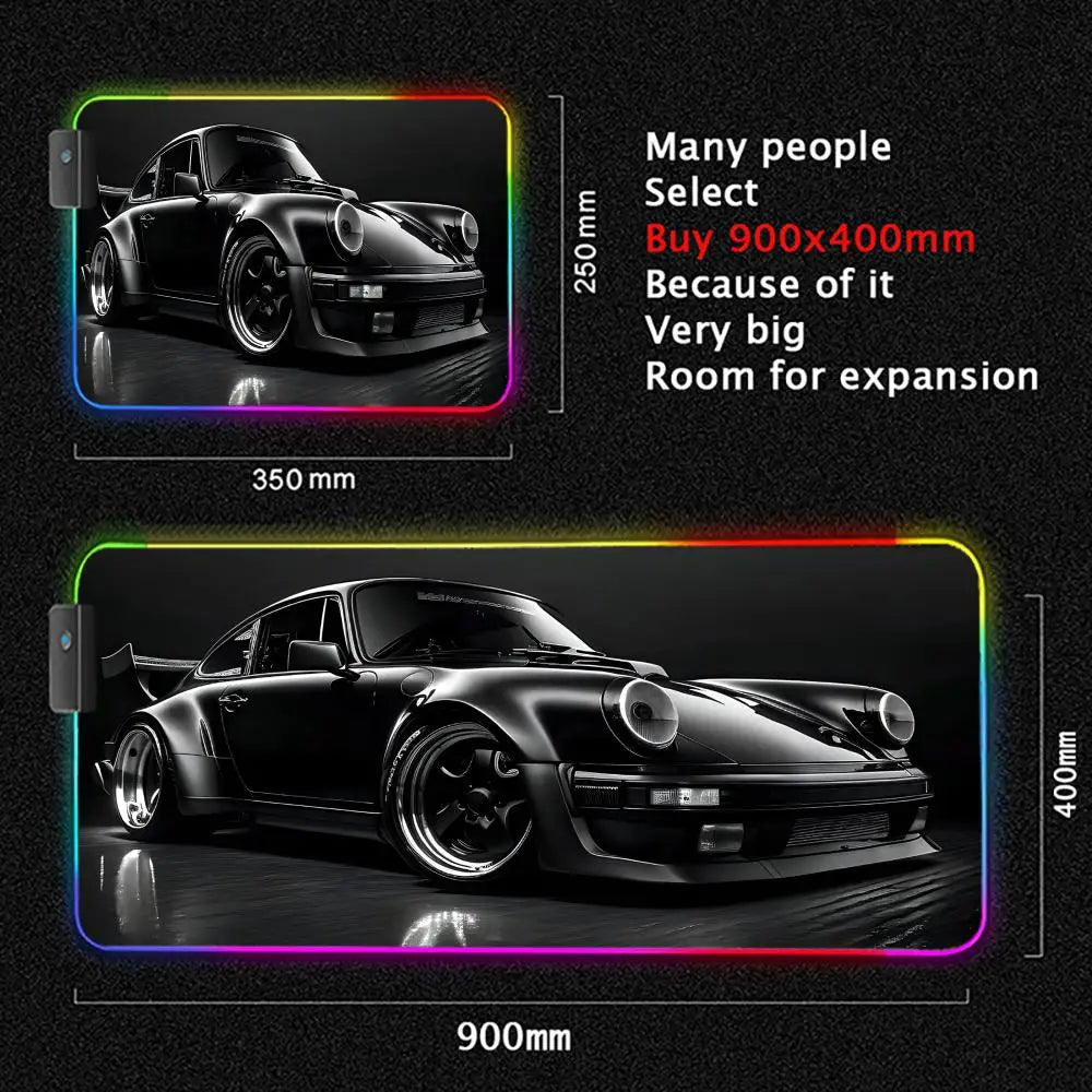Car Theme RGB Mouse Pad Large Gaming Mousepads LED Light Locked Edges Game Accessories Table Pads Cool Keyboard Mats XXL 90x40cm