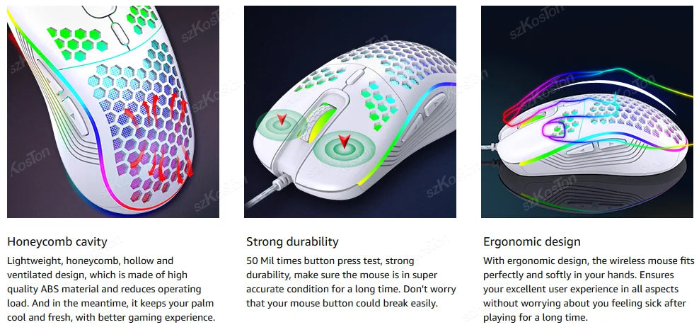 RGB Wired Gaming Mouse Ergonomic Design Mouses 6Levels Adjustable 7200DPI with Backlight for Office Computer PC Gamer