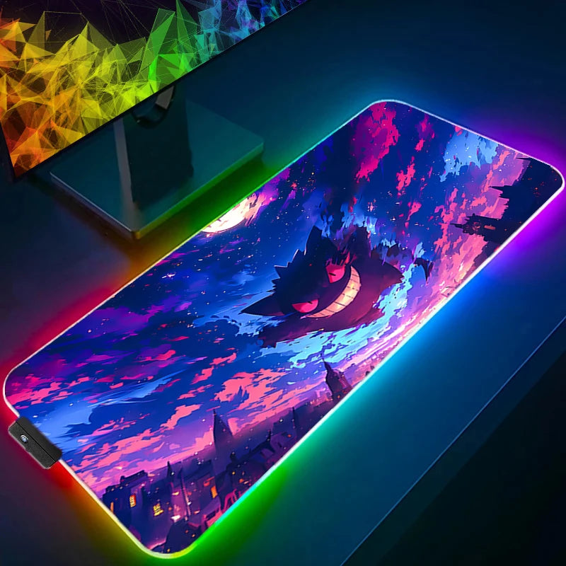 RGB Desk Mat Lovely Cute Gaming Mouse Pad Mousepad PC Gamer Desktop Decoration HD Office Mouse Mat P-Pokemons Gengar Table Rug