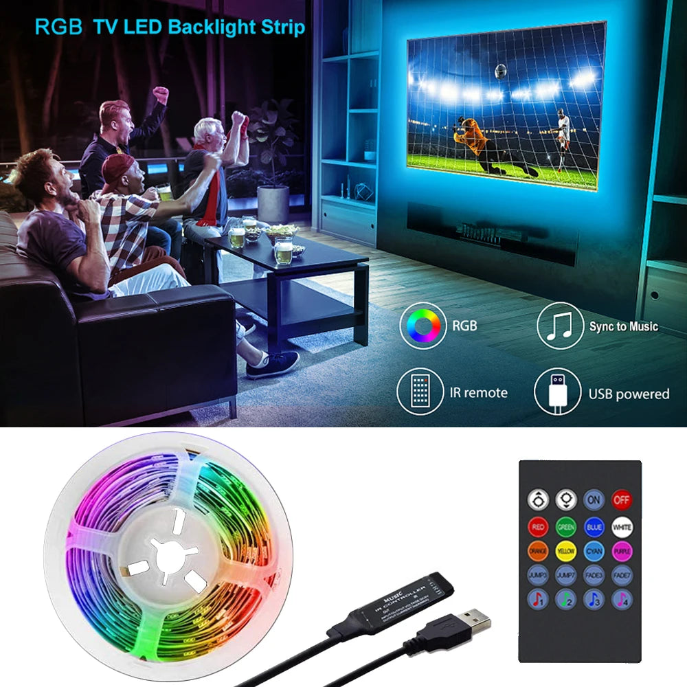 TV Backlight Music Sync USB Powered RGB LED Strip Light for 15 - 80 Inch TV, Mirror, PC