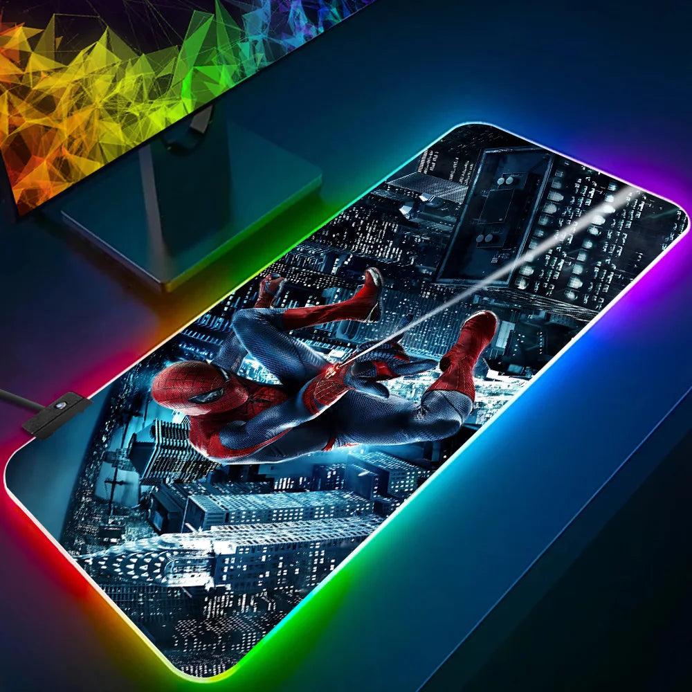 RGB Pc Gamer Keyboard Mouse Pad Mousepad LED Glowing Mouse Mats Rubber Hot movie Spiders-Man Gaming Computer Mausepad