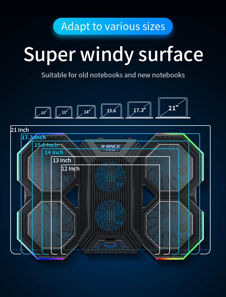 RGB Gaming Laptop Cooling Pad Air Cooler Notebook Stand Holder with 6 fans Cooling Fan Base Suit for 12-17 inch Laptop Stand