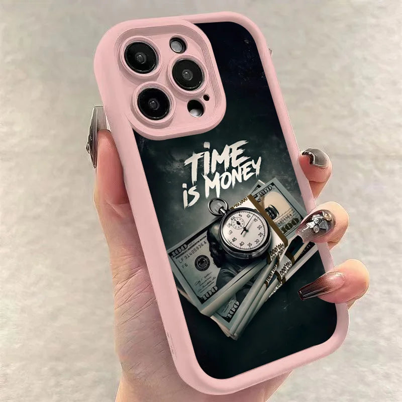 Phone Case For iPhone 17 16 15 14 12 11 13 Pro Max Time is Money Printed Soft Cover For iPhone 17 Air 16E 7 8 Plus X XS Case