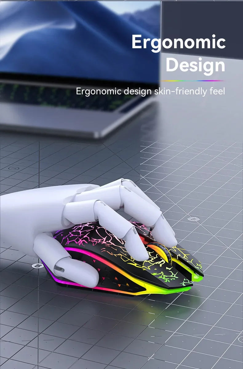 RGB Gaming Mouse Bluetooth Mouse 2.4G Wireless Mouse Ergonomic 1600DPI 6 Mute Buttons Mouse For MacBook Tablet Laptops Computer