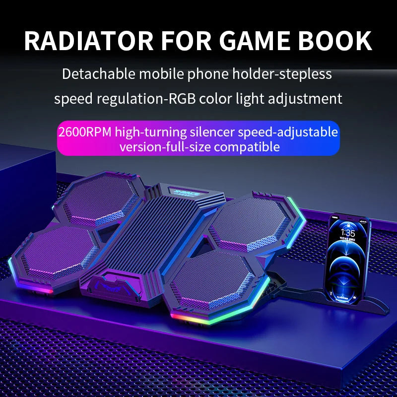 RGB Gaming Laptop Cooling Pad Air Cooler Notebook Stand Holder with 6 fans Cooling Fan Base Suit for 12-17 inch Laptop Stand