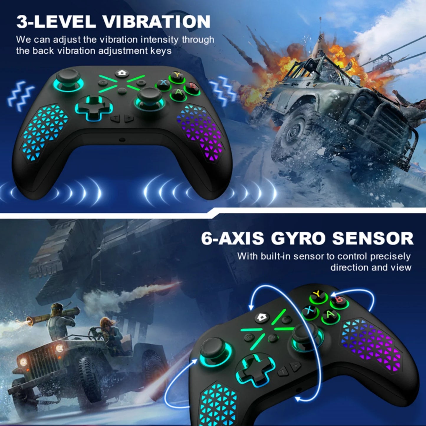 RGB Wireless Game Controller for Xbox One/X/S/Series X/S/PC Gamepad Gaming Joystick W/ LED Turbo Macro Function 3.5mm Audio Jack