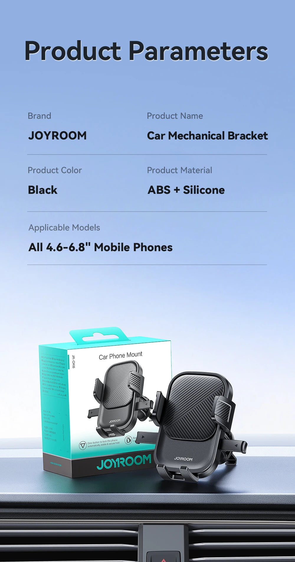 Joyroom Car Phone Holder 360° Rotation Car Air Vent Phone Holder Universal Hands-Free Cell Phone Mount For 4.7-6.9'' Phones