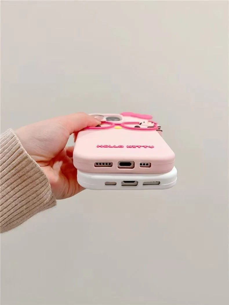 3D Glasses Cat Silicone Phone Case For iPhone 17 Pro Max 16 15 Plus 14 13 Mini 12 11 4 4S 5 5S 7 8 SE