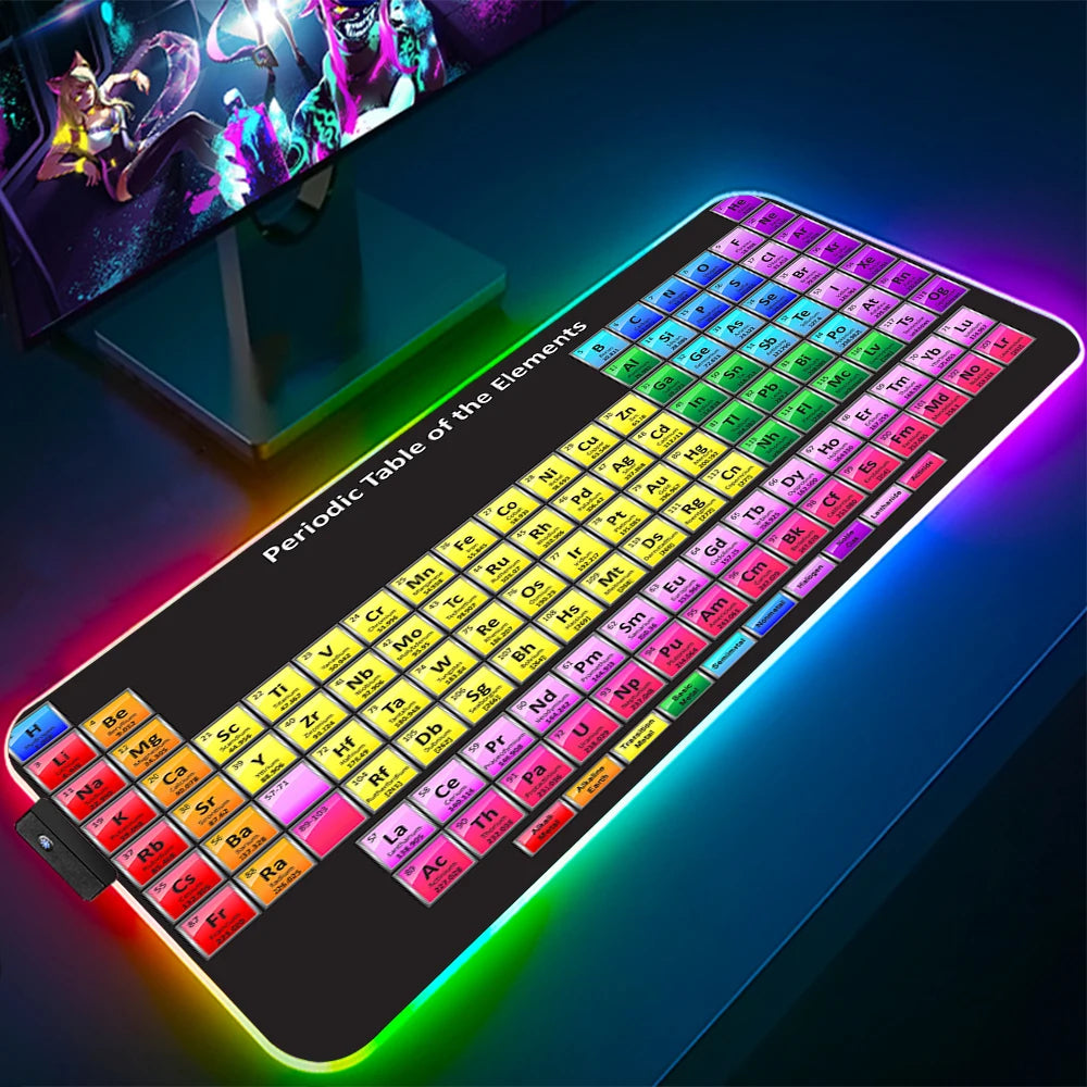 Keyboards Gaming Mat Periodic Table of Elements Ergonomic Mouse Pad Rgb Big Luminescence Mousepepad Laptop Colorful Desk Mat Xxl