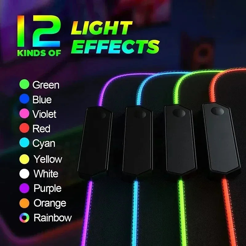 RGB Neon Gaming Controller Art Mouse Pad LED Backlight Luminous Gamer Rubber Keyboard Pads Esports Computer Accessories Desk Mat
