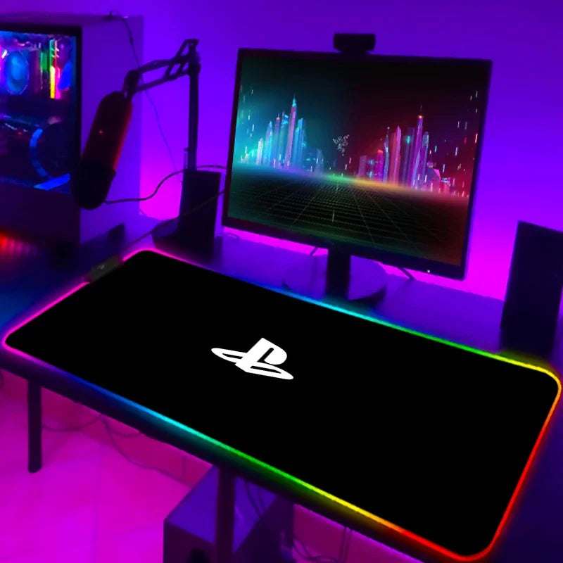 LED Gaming Mouse Pad With Backlight Deskmat PSFour Mousepad RGB Gamer Desk Decorations Computer Mouse Pad Pc Gamer Full Mat