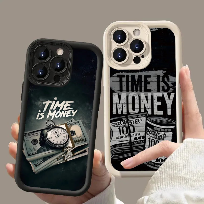 Phone Case For iPhone 17 16 15 14 12 11 13 Pro Max Time is Money Printed Soft Cover For iPhone 17 Air 16E 7 8 Plus X XS Case