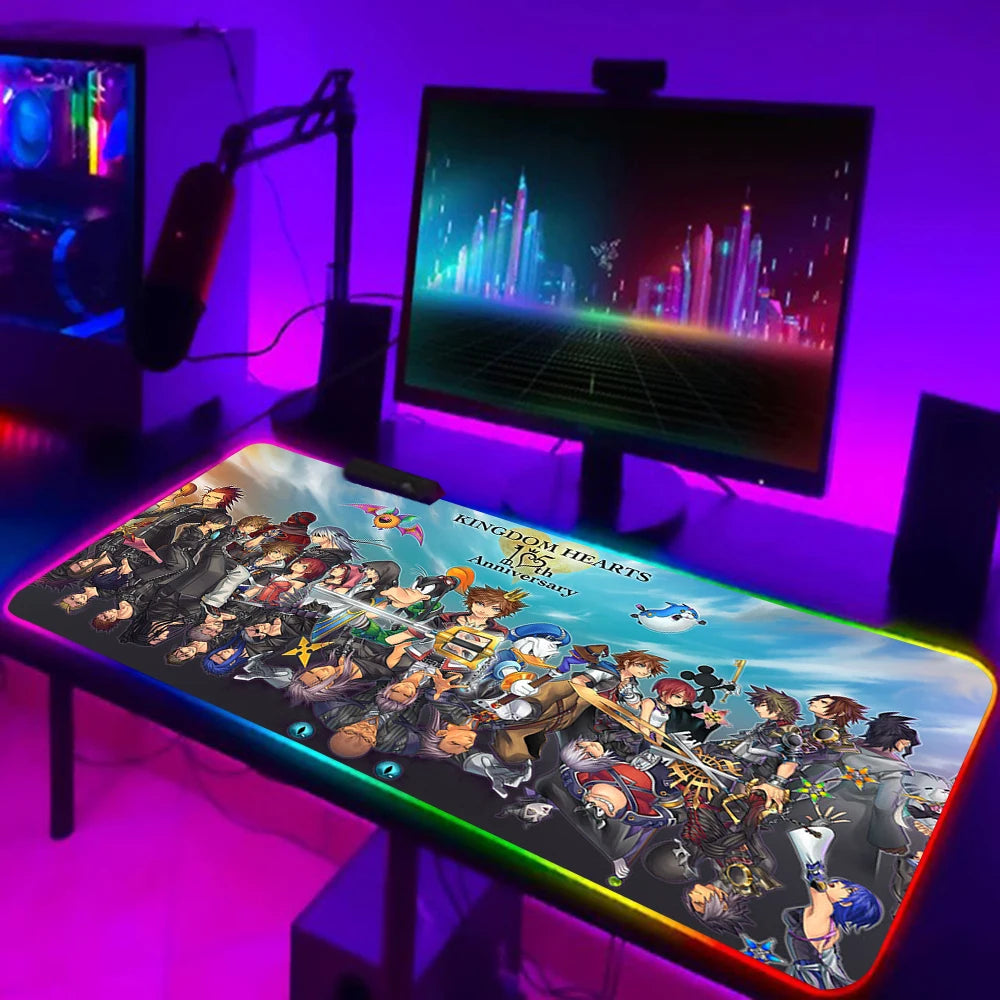 Games Kingdom Hearts RGB Pc Gamer Keyboard Mouse Pad Mousepad LED Glowing Mouse Mats Rubber Gaming Computer Mausepad