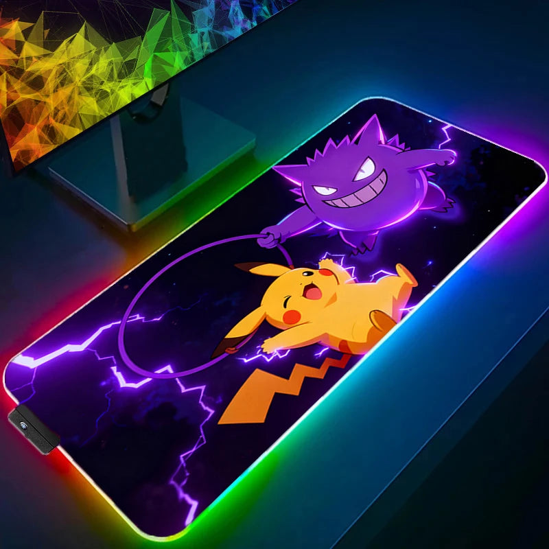 RGB Mouse Pad Gamer P-Pokemons Gengar Computer xxl Pc Backlight Mousepad Carpet Gaming Accessories Keyboard LED Desk Mat
