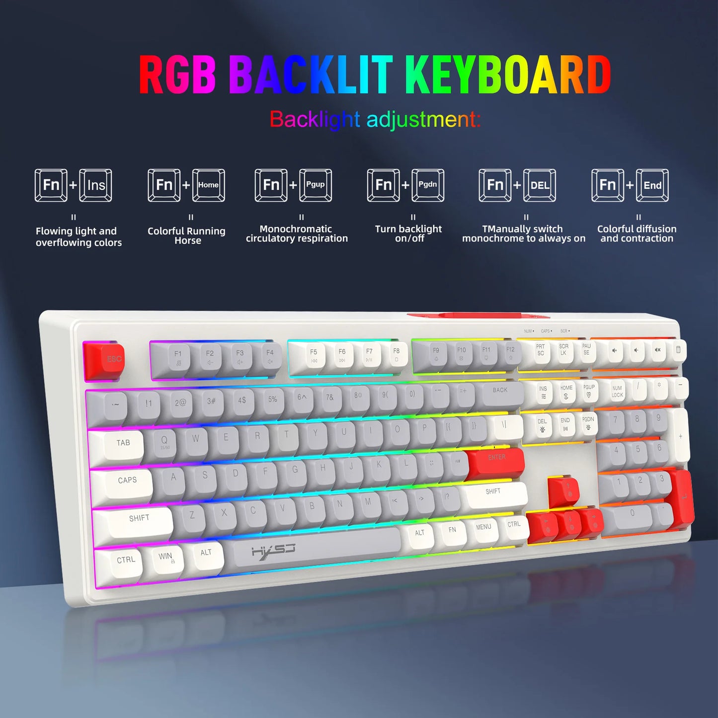 RGB Backlight Gaming Keyboard 108 Keys Adjustable USB Wired Keyboard for Windows Computer Laptops Desktop Dropshipping Wholesale