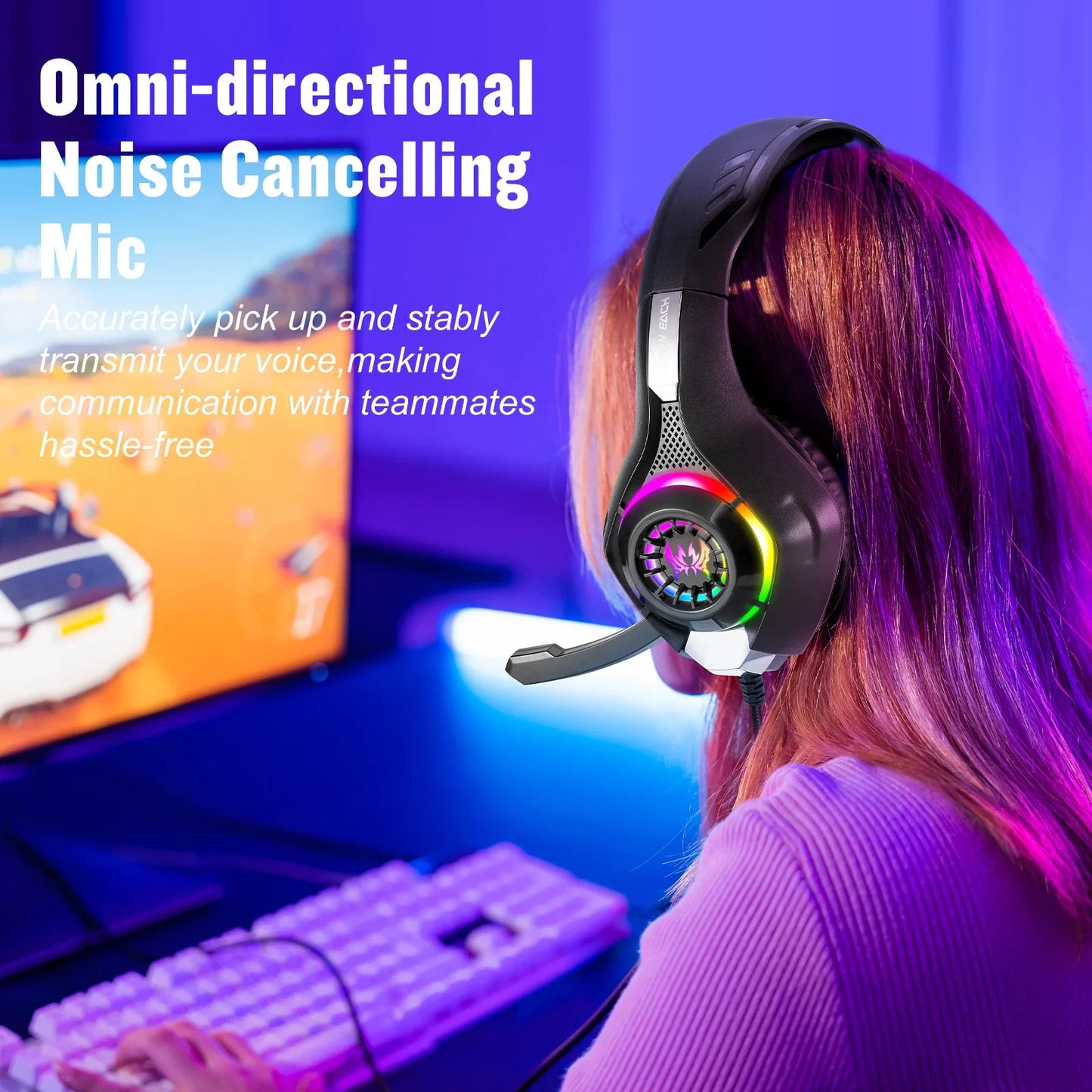 RGB Light Gaming Headset for PC PS5 Game Headphone with Microphone Noise Cancelling Earphone 3.5mm USB Deep Bass Stereo Sound