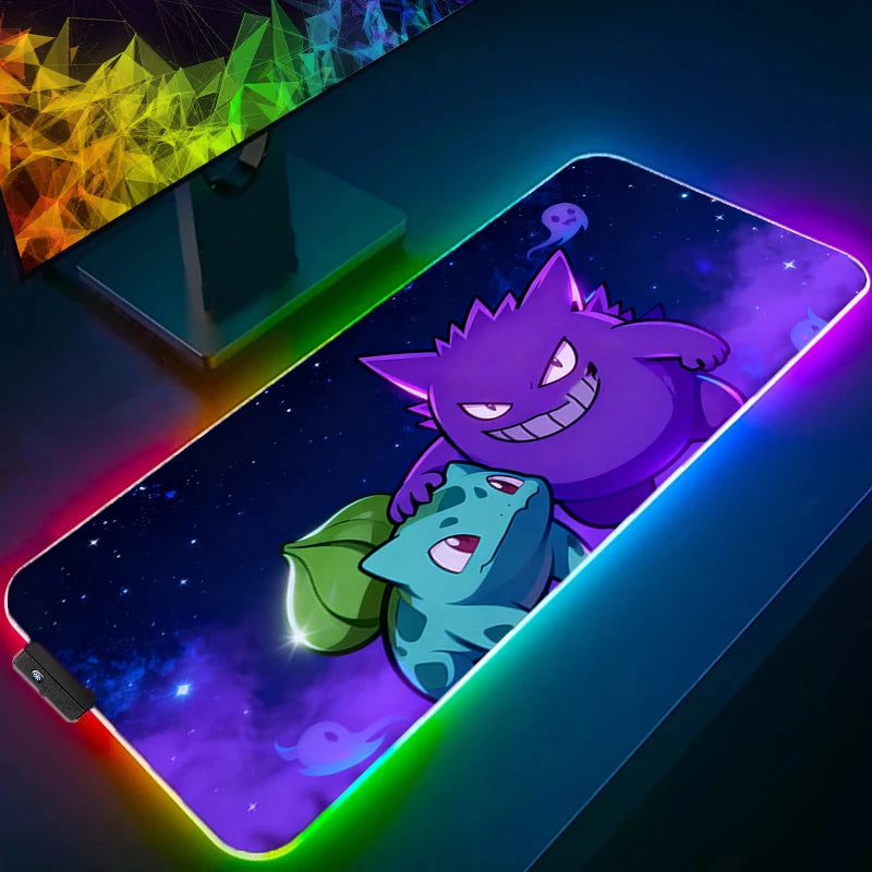 RGB Mouse Pad Gamer P-Pokemons Gengar Computer xxl Pc Backlight Mousepad Carpet Gaming Accessories Keyboard LED Desk Mat