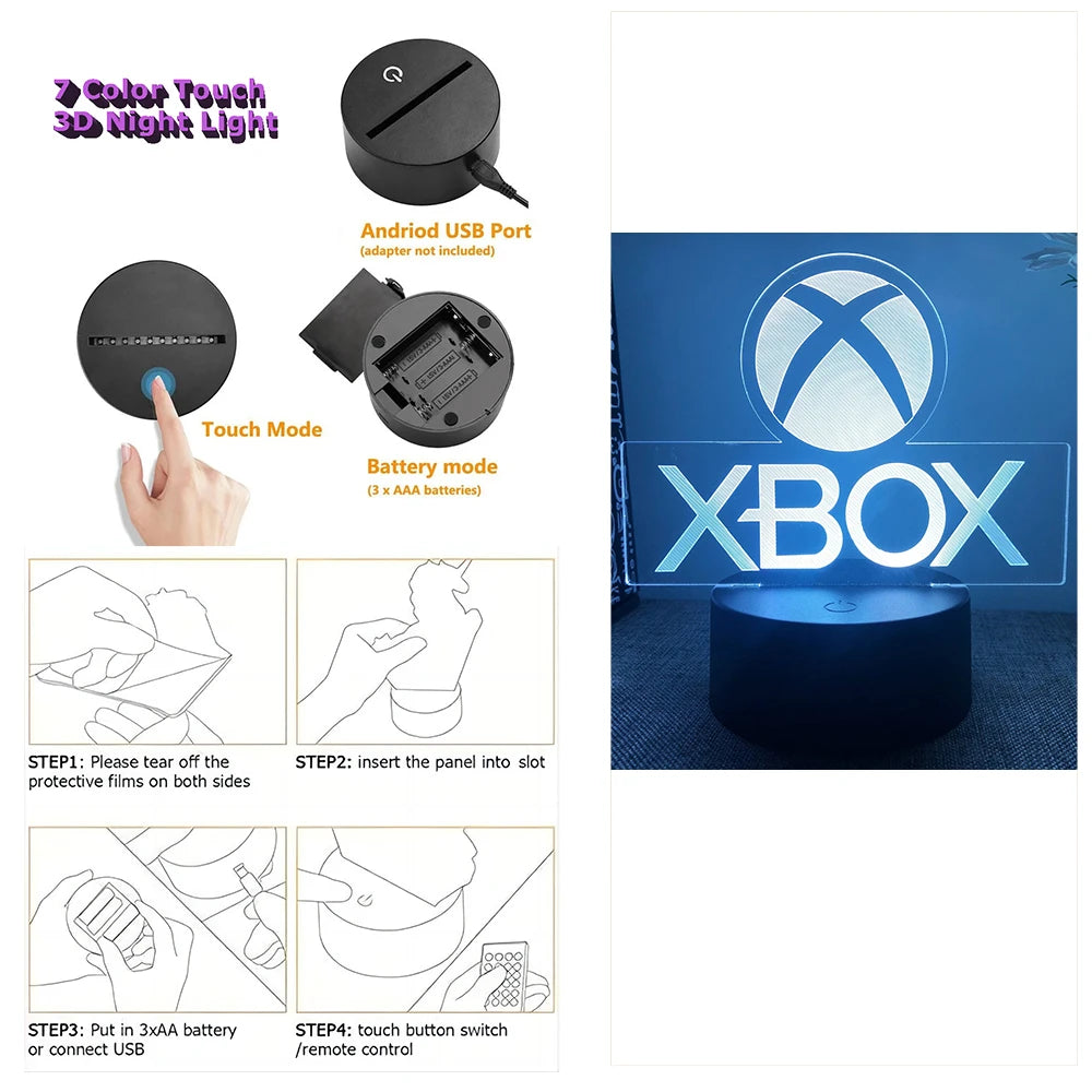 NEON GAMER 3D Lamp LED Night Light Gaming Setup RGB Children's Lamps Gamer Room Decoration Bedroom Table Lamp Personalized Gifts