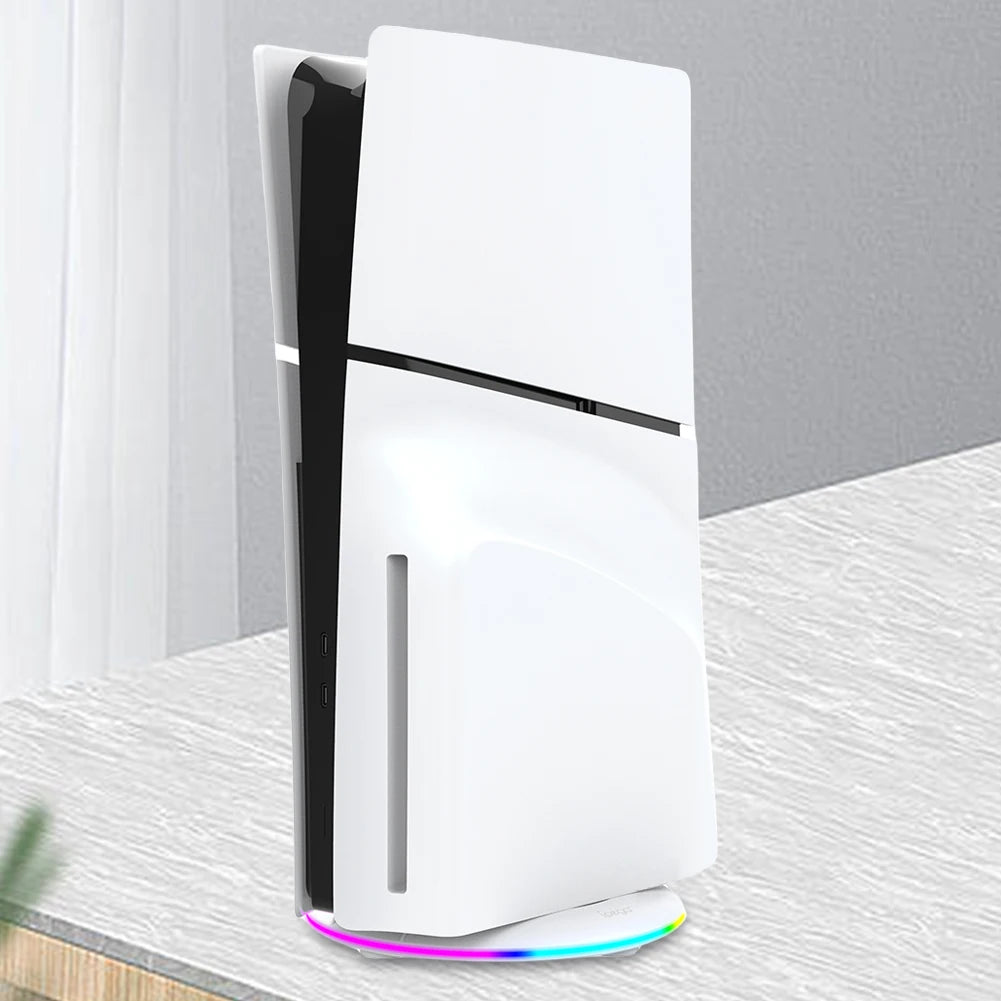 RGB Vertical Stand with Anti-Slip Pad Game Console Base Stable for PS5 Slim Console for PS5 Slim Disc/Digital Version