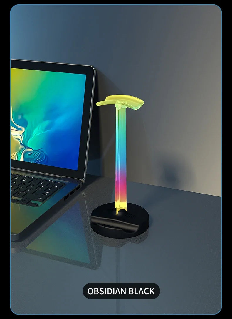 RGB Gaming Headset Stand  Desktop Ambient Lighting - Ergonomic Design,  Perfect Gift for PC Gamers