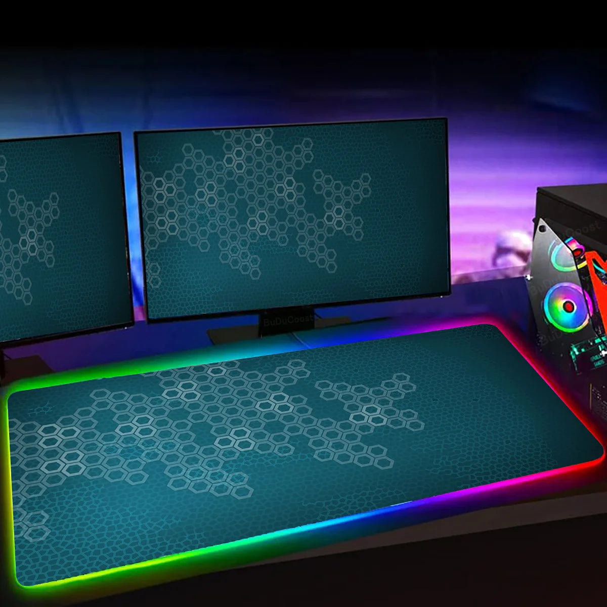 RGB Hexagon Gaming Mouse Pad XXL Antislip Rug Desk Mat Computer Accessories Office Geometric Mousepad Luminous Extended Game Mat
