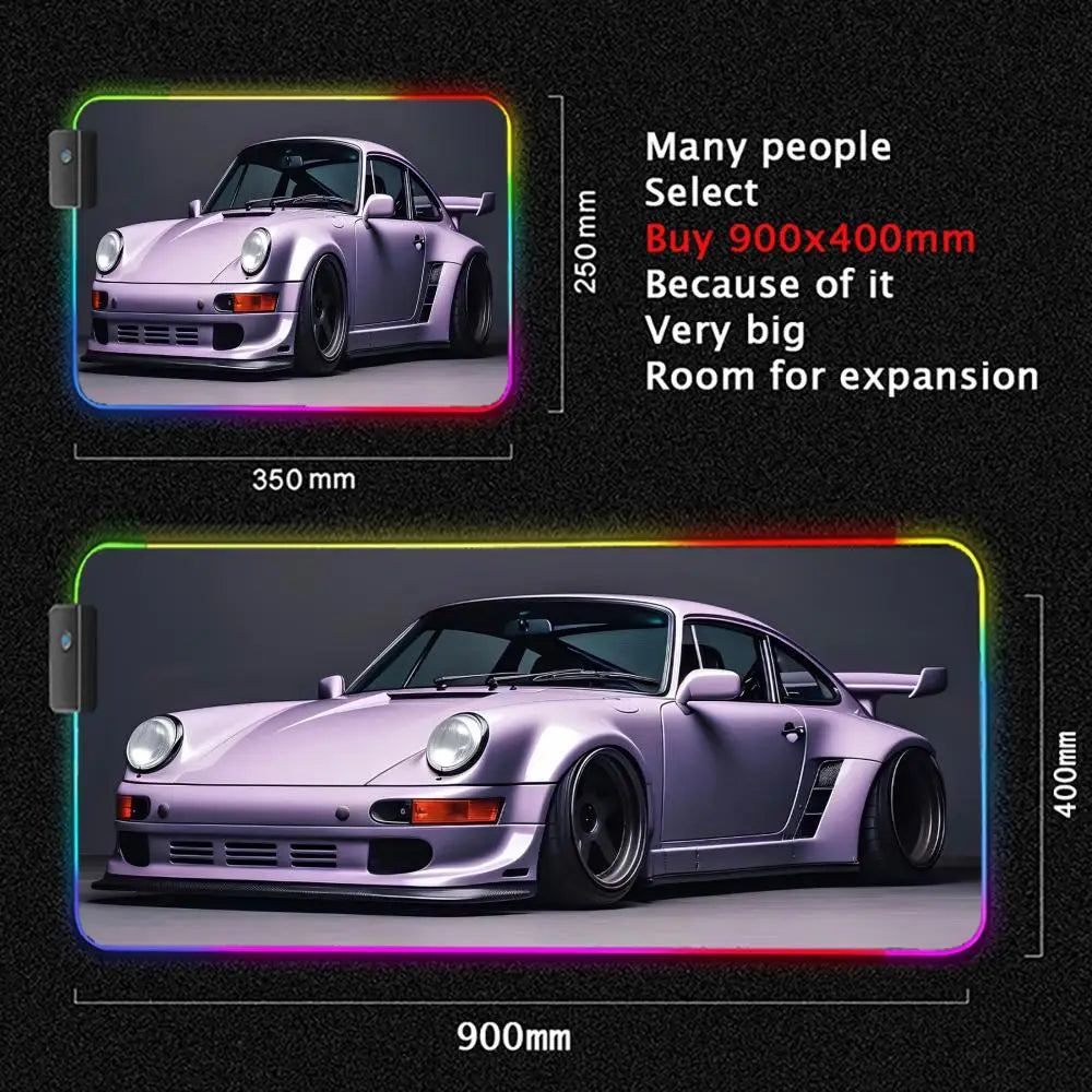 Car Theme RGB Mouse Pad Large Gaming Mousepads LED Light Locked Edges Game Accessories Table Pads Cool Keyboard Mats XXL 90x40cm