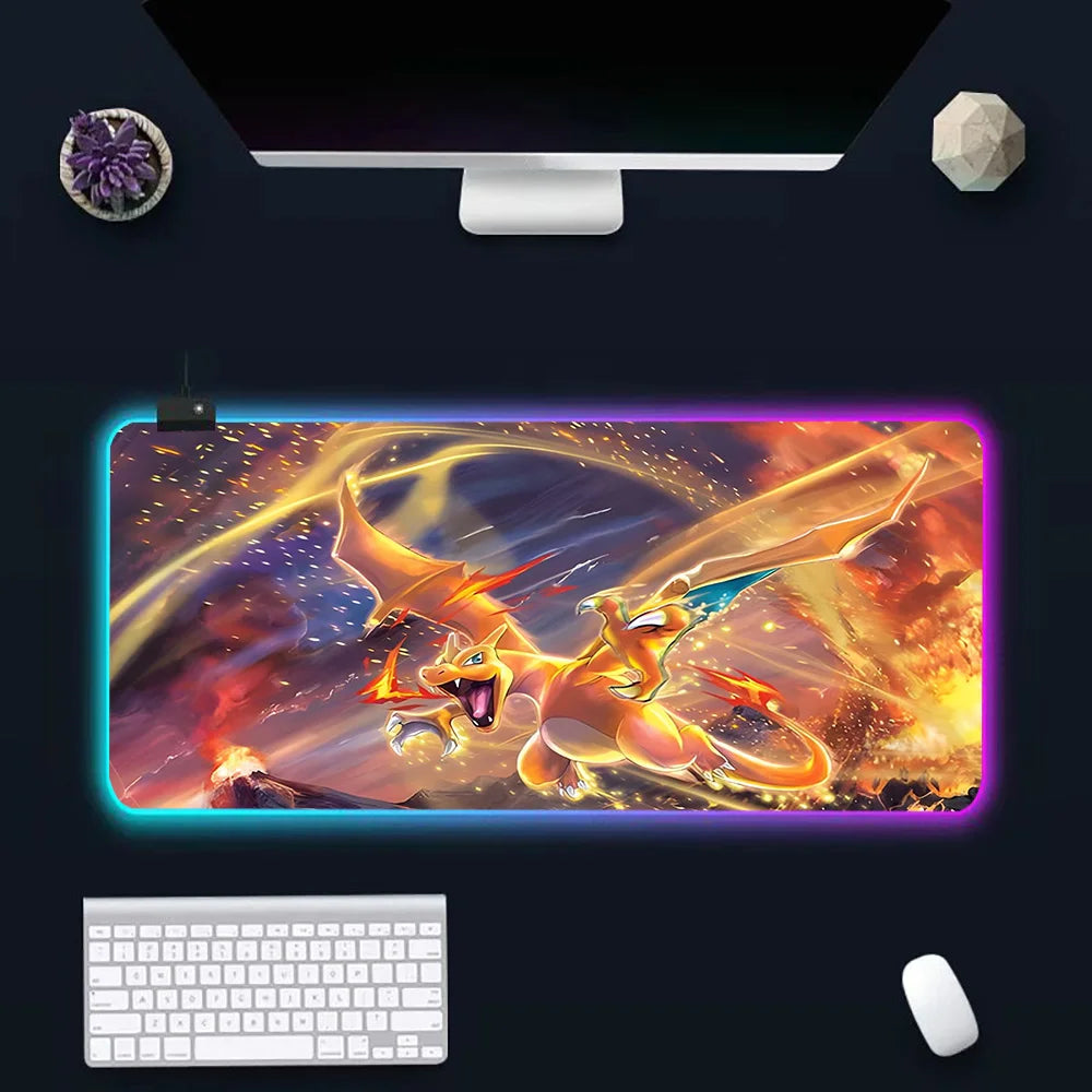 RGB Pc Gamer Keyboard Mouse Pad Mousepad LED Charizards Glowing Mouse Mats Rubber Gaming Computer Mausepad