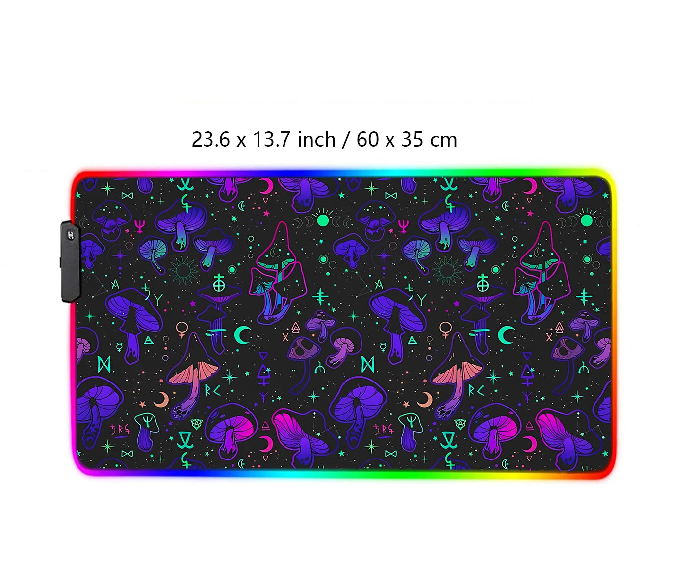 RGB Mouse Pad Mushroom Gaming Desk Mat Celestial Large Mousepad Black Neon Gamer RGB LED Desk Mat Pastel Goth Witchcraft
