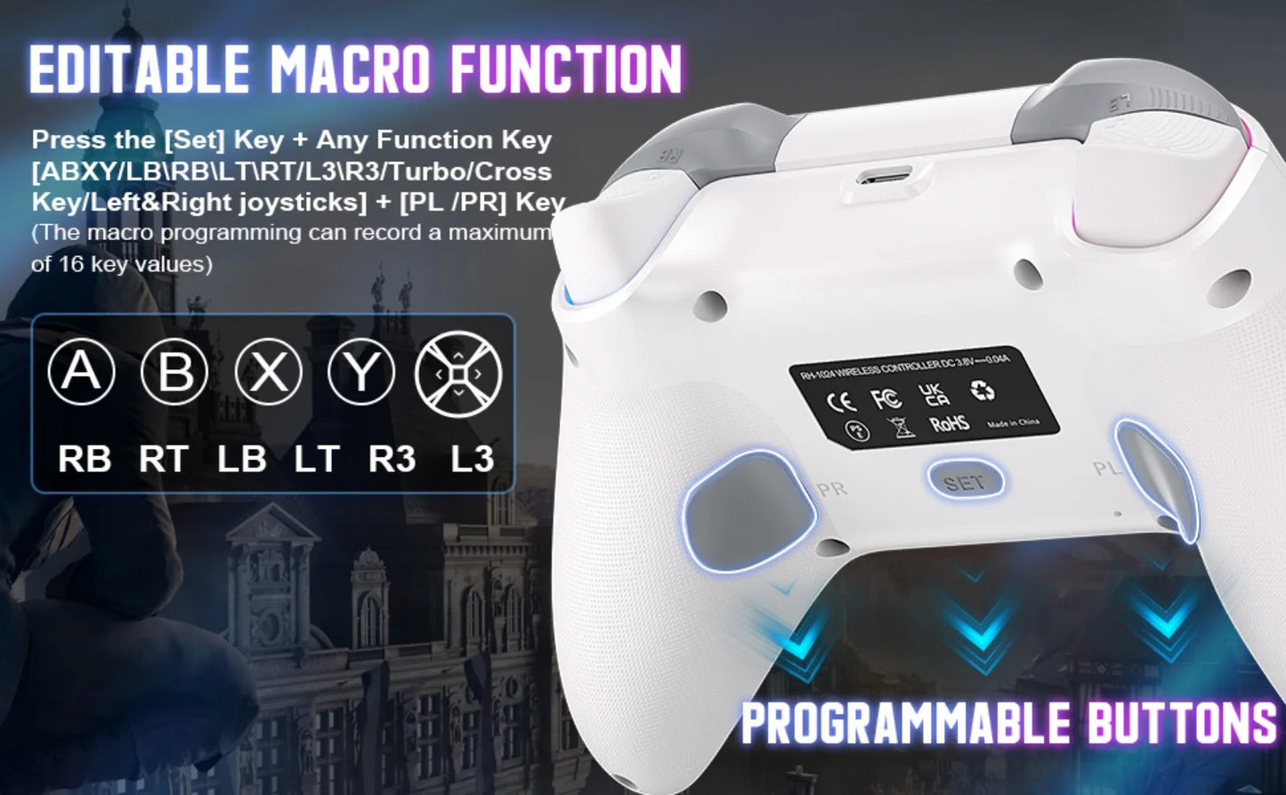 RGB Wireless Game Controller for Xbox One/X/S/Series X/S/PC Gamepad Gaming Joystick W/ LED Turbo Macro Function 3.5mm Audio Jack