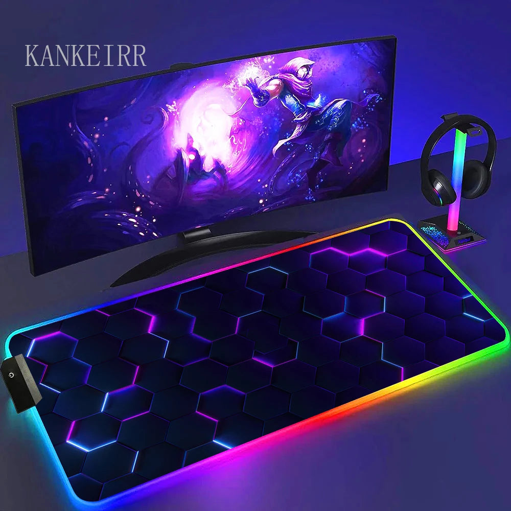 Geometry Large RGB Gamer Mousepad With Backlight Mouse Mat Gaming Mousepads LED Keyboard Mats Luminous Desk Pads Mouse Pad PC