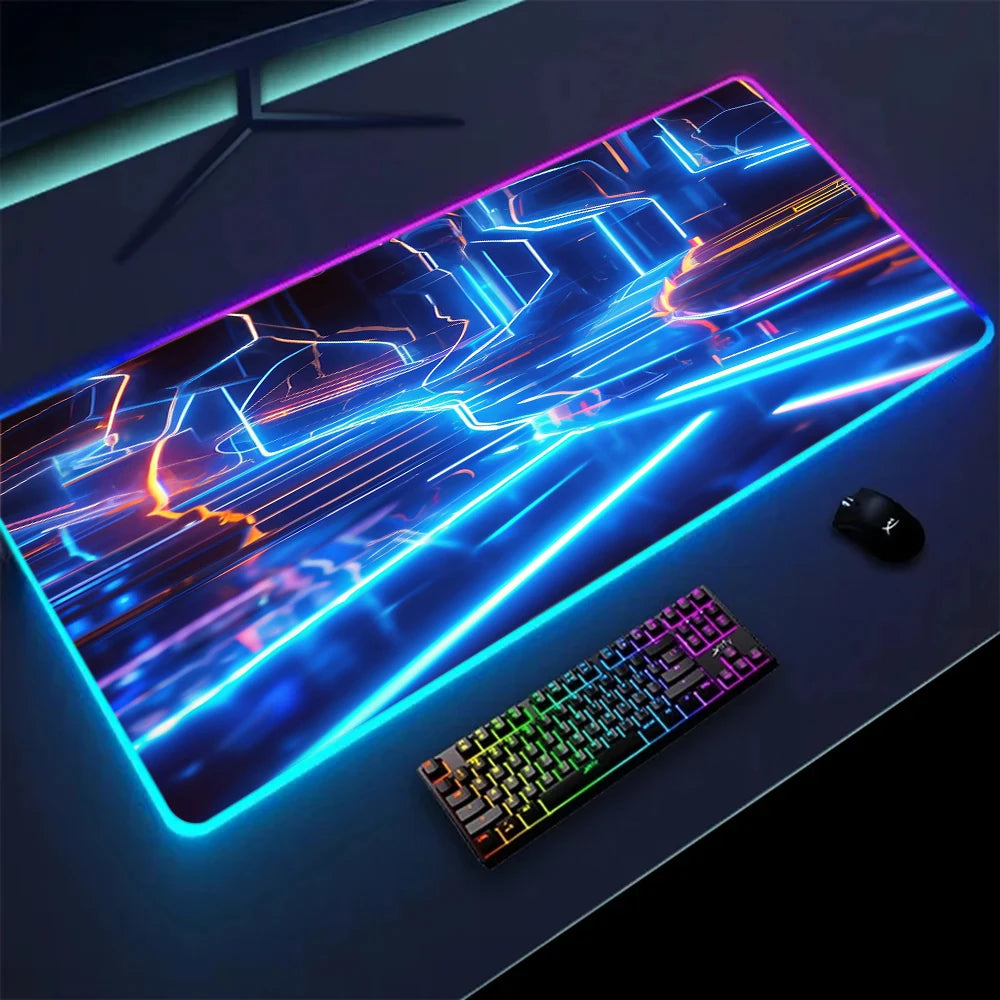 XXL RGB Gaming Mouse Pad New 3D Geometry Desk Mat HD Gamer Accessories Large LED Light Mousepads PC Computer Carpet with Backlit