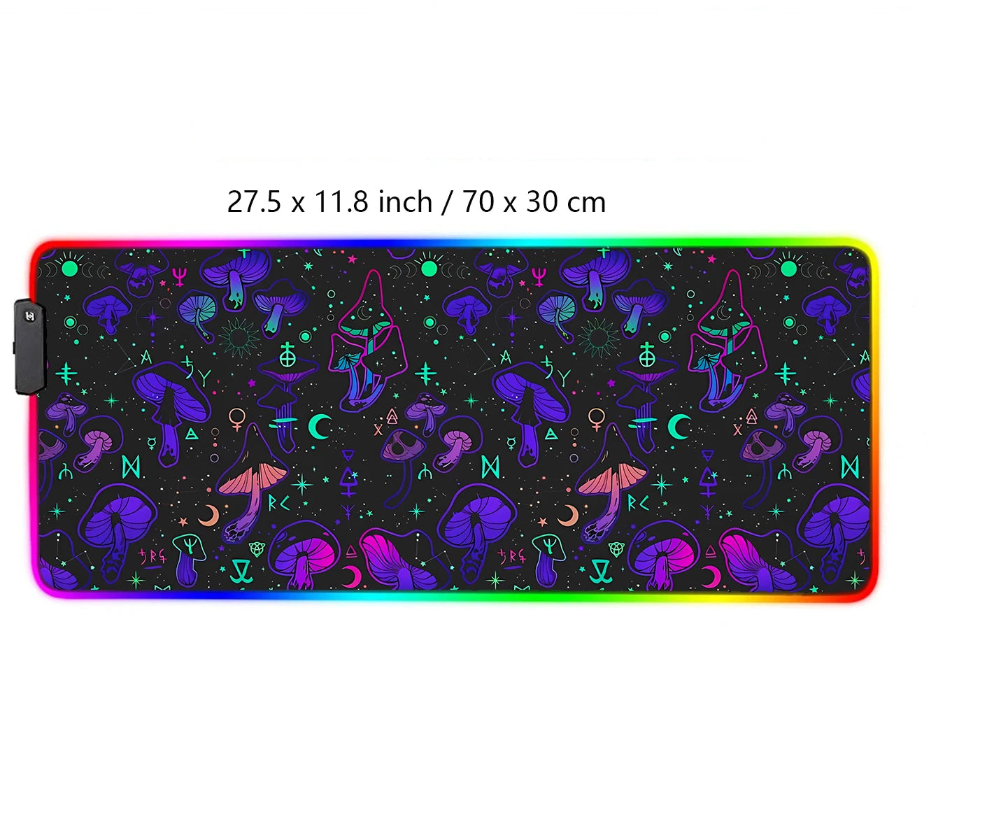 RGB Mouse Pad Mushroom Gaming Desk Mat Celestial Large Mousepad Black Neon Gamer RGB LED Desk Mat Pastel Goth Witchcraft