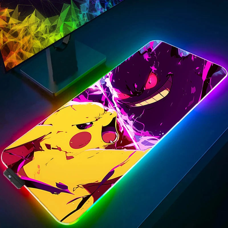 RGB Desk Mat Lovely Cute Gaming Mouse Pad Mousepad PC Gamer Desktop Decoration HD Office Mouse Mat P-Pokemons Gengar Table Rug