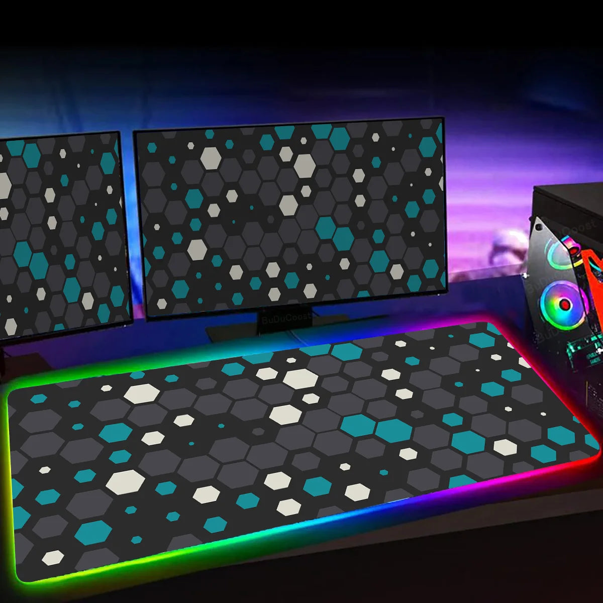 RGB Hexagon Gaming Mouse Pad XXL Antislip Rug Desk Mat Computer Accessories Office Geometric Mousepad Luminous Extended Game Mat